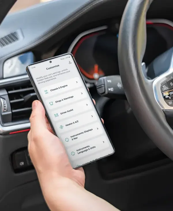 Naudokite pritaikymo meniu automobilio nustatymams keisti